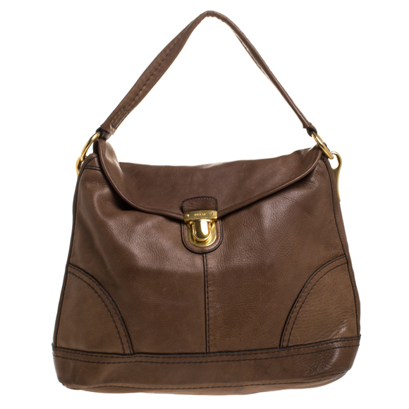 Prada Handbags - PRADA Dark Brown Soft Leather Pushlock Hobo